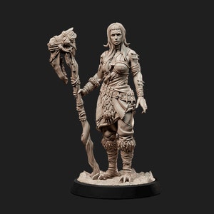 Half-Giant, scale 7' tall Female, Fighter, Barbarian, Leather and Bodice, Giant Bone Axe, Body Piercings - 25/32/75mm Fantasy Miniature