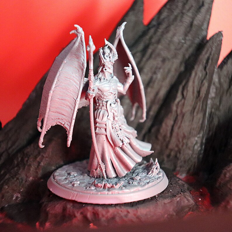 Devil, Fiend, Winged, Horned Helm, Beckoning, Crescent Moon, Staff ...