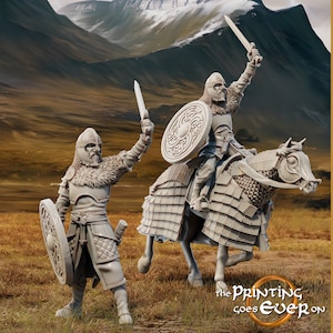 Male, Human, Teobald, Paladin, Warrior, Fighter, King, Fur, Sword, Breast plate, Round Shield, Mounted - 25/28/32/75mm Fantasy Miniature
