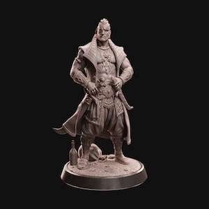 Human, Male, Rogue, Fighter, Pirate, Burly, Beard, Mohawk, Mace in Hand, Persian-style dress, Sleeveless Coat - 25/32/75mm Fantasy Miniature