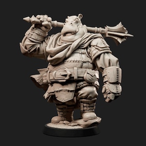Hippofolk, Male, Fighter, Barbarian, Giant Mace, Splint Mail, Large with Adventurer Clothing - 25/32/75mm Fantasy Miniature