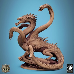 Dragon, Hydra, Venomous, Multihead, Huge Figure, 4 heads, Reptilian, Monster, Fangs, Tail, Very Tall - 25/28/32/40mm Fantasy Miniature