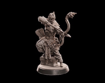 Human, Male, Warrior, Fighter, Ranger, Archer in Ornate Splint Mail and Arabian Clothing, Bow, Turban, Chest - 25/32/75mm Fantasy Miniature