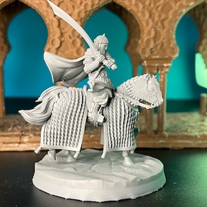Warrior, Leader, Mounted, Fighter, Spiked Plate, Chain Mail, 2H Scimitar, Full Face Helm, Middle-Eastern - 25/32/75mm Fantasy Miniature