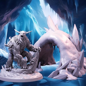 Beast, Yeti, Cave, Abominable Snowman, Snow Ape, Raging, Bare-Chested, Hairy, Roar, Large Miniature - 25/28/32/75mm Fantasy Miniature
