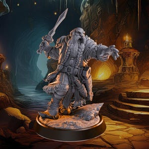 Dwarf, Male, Fighter, Warrior, Paladin, Short Sword, Raging, Padded Armor, Leather Armor, Braids, Scabbard - 25/28/32/75mm Fantasy Miniature