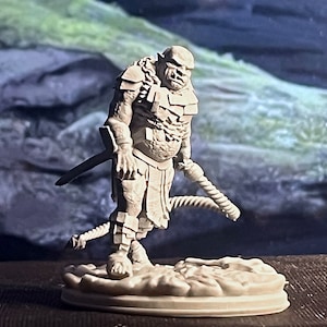 Orc, Half-Orc, Male, Warrior, Barbarian, Slavemaster, Rope Whip, Splint Mail, Metal Boots, Machete, Long Sword - 25mm/32mm Fantasy Miniature