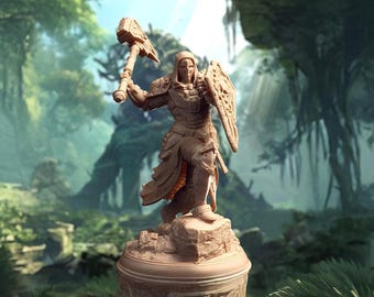 Warforged, Male, Cleric, Paladin, Warrior, Mask, Hammer, Battle Armor, Shield, Plate, Swinging - 25/28/32/40/75mm Fantasy Miniature