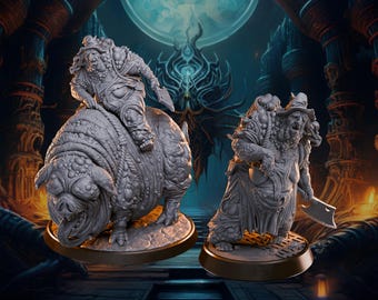 Hag, Female, Abomination, Aberration, Cleaver, Witch, Hat, Aged, Toothless, Basket, Skulls, Mounted, Hog - 25/28/32/75mm Fantasy Miniature