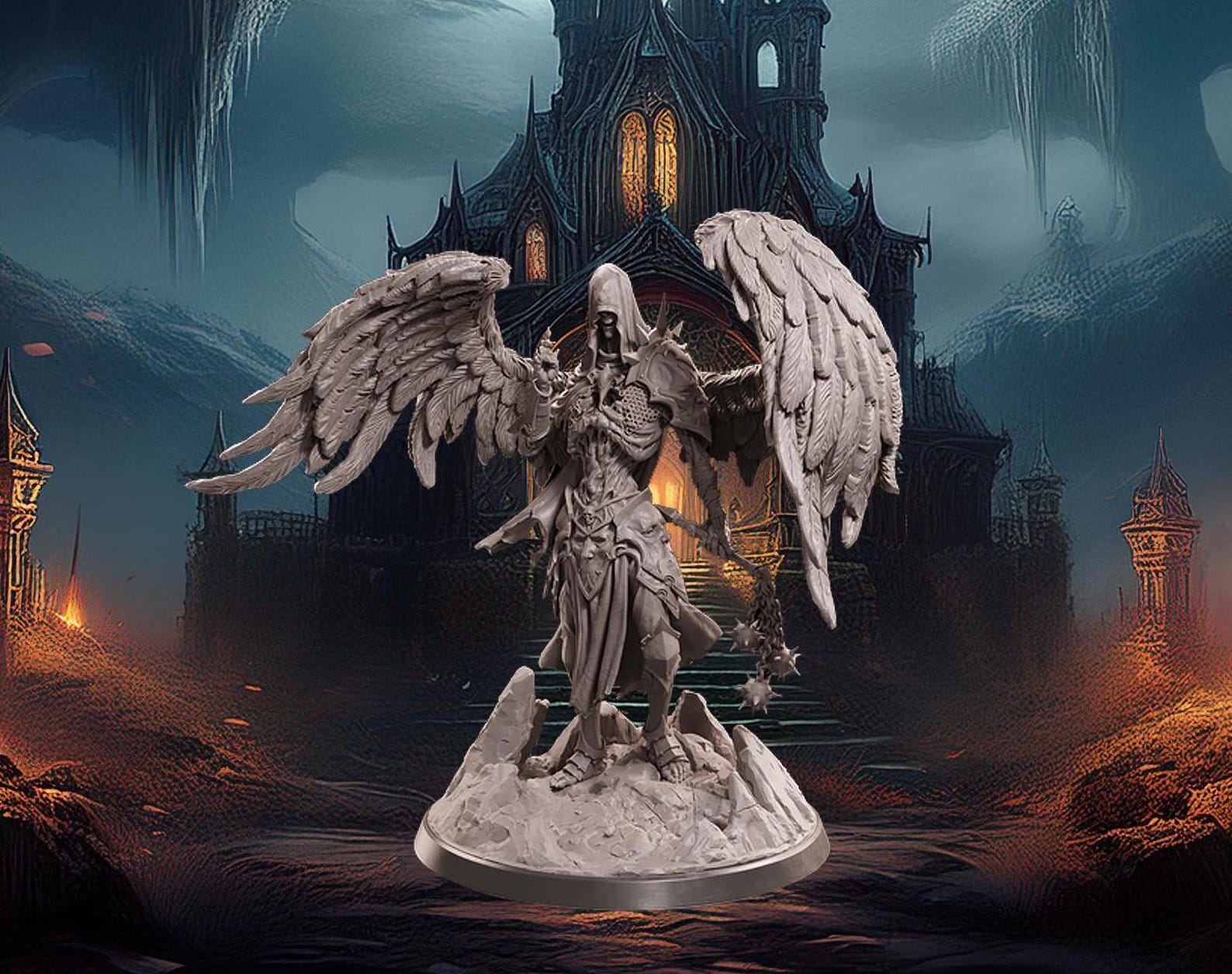Evil, Undead, Angel, Lich, Skeleton, Wings, Flail, Hooded, Gesturing ...