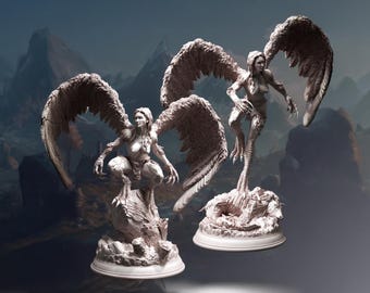 Harpy, Hyl Hygrie, Female, Evil, Flying, Wings, Perched, Leaping, Claws, Talons, Wild - 25/28/32/40/75mm Fantasy Miniature