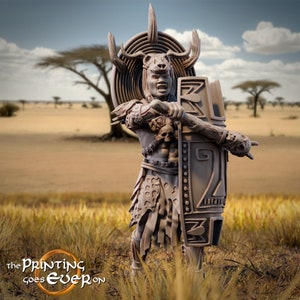 Tribal, Warrior, Leader, Paladin, Cleric, Back Shield, Robes, Sculpted Club, East Africa - 25/32/75mm Fantasy Miniature