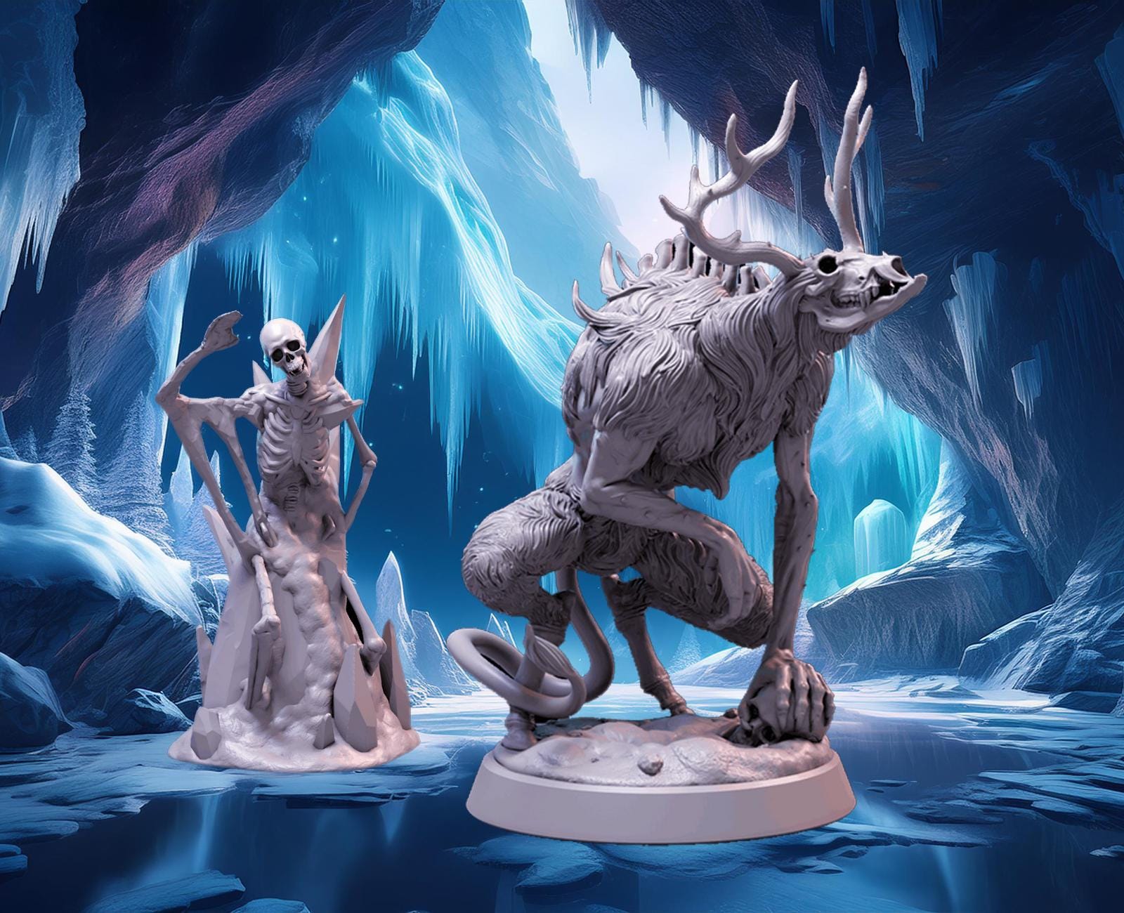 Wendigo, Spirit, Feral, Skull, Deer, Antlers, Undead, Cold, Snow, Polar, Hunting, Lurking - 25/38/32/75mm Fantasy Miniature