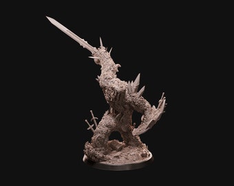 Treasure Golem, Construct made of Coins, Weapons, Shields, Treasure Hoard, Large, Attacking w/Sword Shield - 25/32/75mm Fantasy Miniature