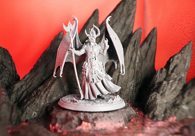 Devil, Fiend, Winged, Horned Helm, Beckoning, Crescent Moon, Staff ...