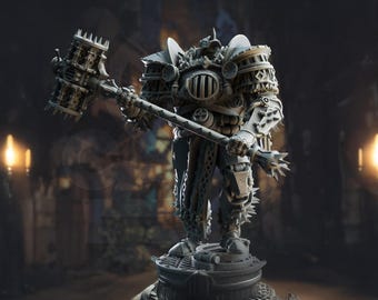 Colossus, Construct, Automaton, Warrior, Fighter, Knight, Battle Hammer, Spiked, Armor, Large Figure - 25/28/32/40/75mm Fantasy Miniature