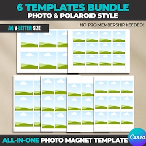 6 Photo Magnet Template Set Polaroid Style – Editable in Canva US Letter and A4