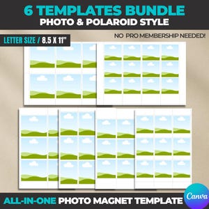 Photo Magnet Template Bundle 6-in-1 | Fridge Magnet Templates | Polaroid Style | Small Business Printable Kit Photo Magnet US Letter