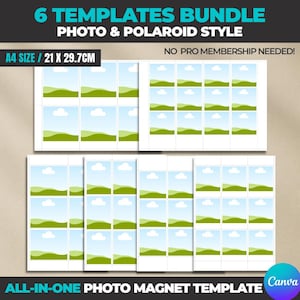 Canva Photo Magnet Template Bundle 6-in-1 | Fridge Magnet DIY Templates | Polaroid Style | Small Business Printable Kit