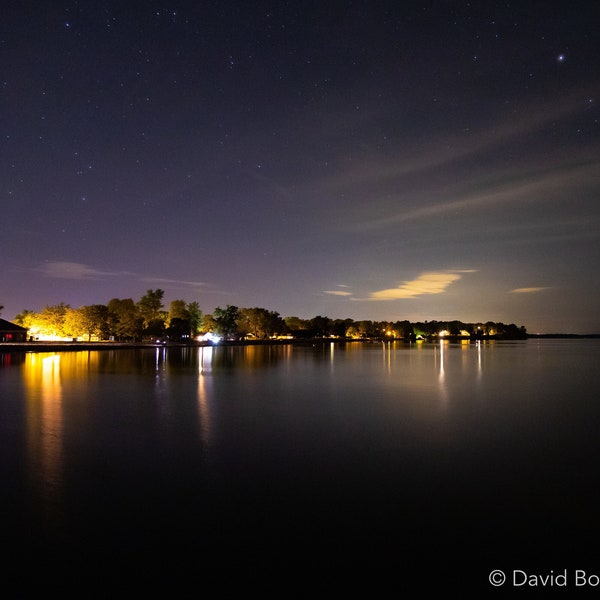 Lights on Sodus Point, Lake Ontario - Nightscape, Landscape Photo Print, Upstate New York