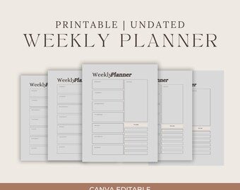 Elegant Printable Weekly Planner, Digital Planner, Organizer Template, Weekly Agenda, Printable Planner Pages, Beautiful Design