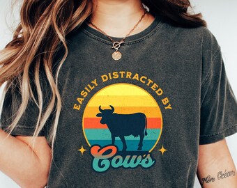 Easily Distracted By Cows Shirt, Cow Lover Shirt, Cow Shirt, Farm Country Tee, Dairy Farm Cow Lover, Cow TShirt, Funny Cow Tee, Farm Life