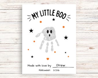 Halloween Ghost Keepsake Print, My Little Boo Handprint Art Printable, Toddler Halloween Craft, Instant Download