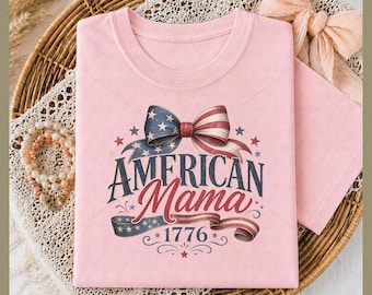 American Mama PNG Sublimation, Patriotic Mama Bow 1776 Shirt DTF, American Mama 4th of July PNG Instant Download