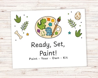 Dinosaur Paint Your Own Kit Insert Card Printable | Plaster Paint Kit Insert | 3 Sizes | Dino Birthday Party Favor | Ready Set Paint