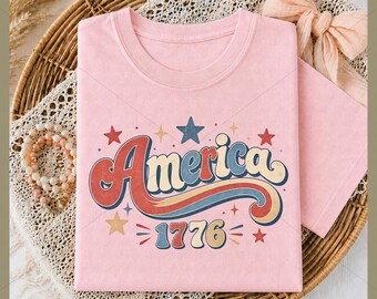 Retro Groovy America PNG DTF, 70s Patriotic Shirt Sublimation, America 1776 Retro Stars 4th of July PNG Instant Download