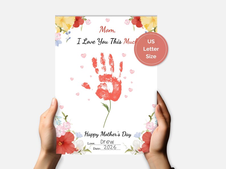 Mothers Day Handprint Art Printable, I Love You This Much Mom Card ...