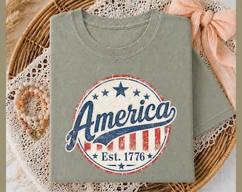 Vintage America Stamp PNG DTF, America Est 1776 Badge Sublimation Shirt, Patriotic Stamp 4th of July PNG Instant Download