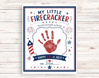 My Little Firecracker Handprint Printable, 4th of July Gift From Grandchild, Patriotic Keepsake Art, Kids July Fourth Handprint Gift 2026