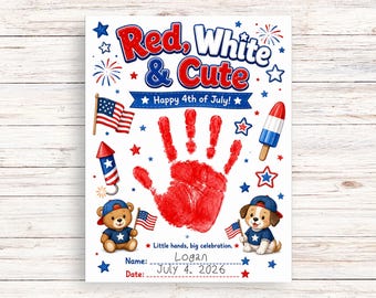 Red White and Cute Baby Boy 4th of July Handprint Printable, Patriotic Boy Keepsake Art, Baby Boy July Fourth Printable Gift 2026