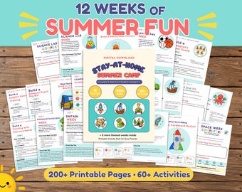 Stay-At-Home Summer Camp for Kids, 12 Week Printable Activity Bundle, Screen Free Summer Activities Ages 4-8, Boredom Buster Crafts
