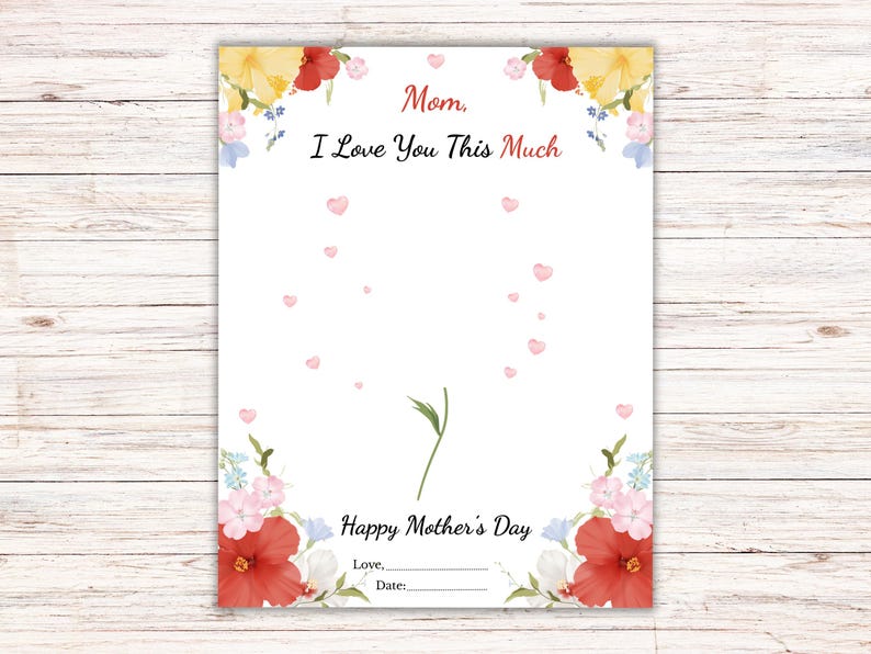 Mothers Day Handprint Art Printable, I Love You This Much Mom Card ...