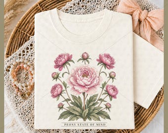 Peony Lover PNG DTF, Peony State of Mind Botanical Shirt Sublimation, Vintage Floral Peony Garden PNG Instant Download, Garden Aesthetic Png
