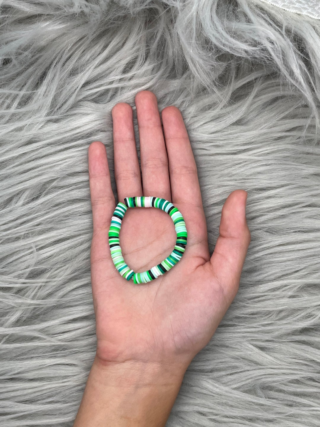 Beetlejuice Bracelet With Green Black and White Stretchy Clay - Etsy