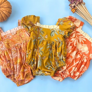 Handmade Organic Cotton Puff Sleeve Bubble Rompers