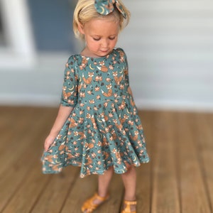 Girls’ Organic Cotton Twirl Dress with Floral Fox Print