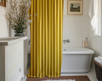 mustard yellow stripe shower curtain for bold bathroom decor stripe bath curtain machine washable curtain for shower vintage inspired decor