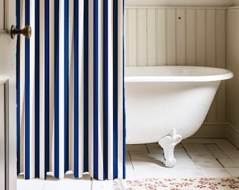 Shower Curtain Dark Blue White Striped Bath Curtain Bathroom Decor Waterproof Curtain for Shower Bathroom Curtain Stripes Dark Blue Stripe