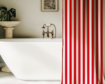Shower Curtain Red and White Striped Bath Curtain Bathroom Decor Curtain for Shower Bathroom Curtain Stripes Red and White Stripe Maximalist