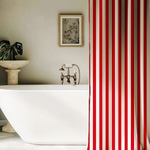Shower Curtain Red and White Striped Bath Curtain Bathroom Decor Curtain for Shower Bathroom Curtain Stripes Red and White Stripe Maximalist