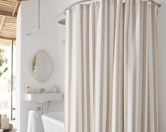 Neutral Stripe pattern shower curtain in neutral color subtle decor bathroom curtain for bath farmhouse bath curtain fabric shower liner