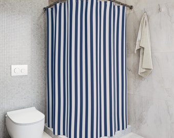 Lässiger Duschvorhang Marineblau Gestreift – Wasserdichtes Polyester, 183 X 183 Cm, Inkl. Haken