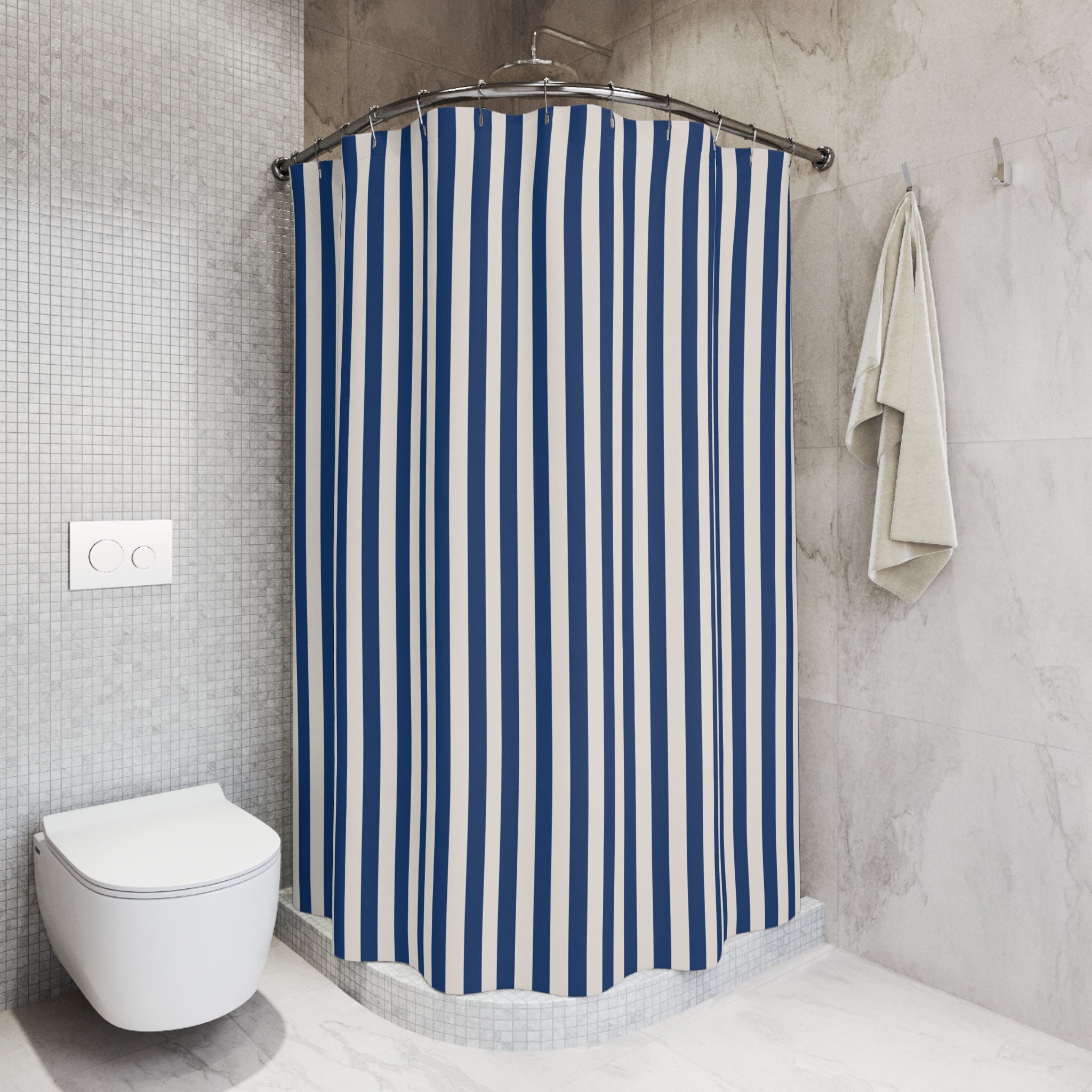 Duschvorhang Ohne Haken – Mit Transparentem Netzoberteil & Wasserdichtem Innenteil – 180 X 188 Cm, Blau Gestreift