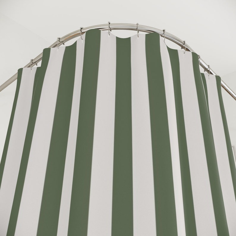 Country Style Bath Curtain green white stripe