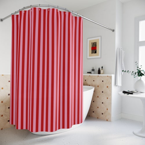 Shower Curtain Pink Red Striped Bath Curtain Bathroom Decor Waterproof Curtain for Shower Bathroom Curtain Stripes Red Pink Stripe