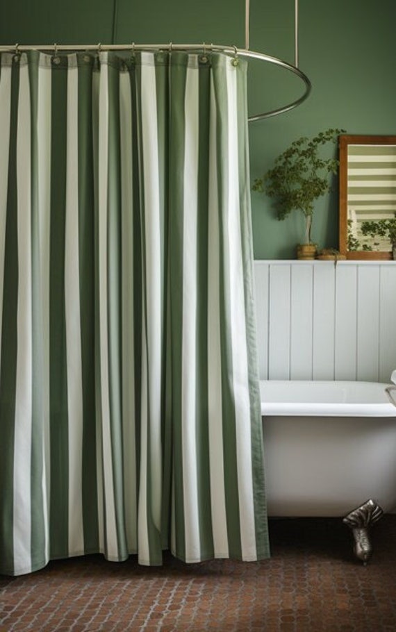 Rustic Farmhouse Shower Curtain Country Style Bath Curtain green white classic Bathroom Curtain stripe curtain for cottage bathroom decor